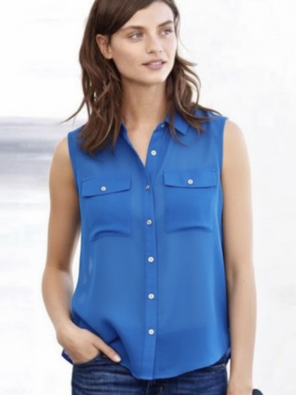 Streetwear Society Royal Blue Sleeveless Button Up Blouse • Size Small